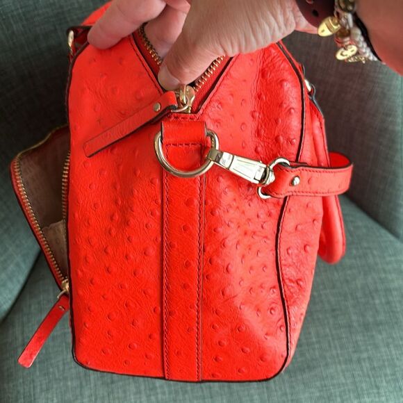 Kate Spade Neon Orange shoulder handle bag purse ostrich print - some wear read! - Picture 5 of 16